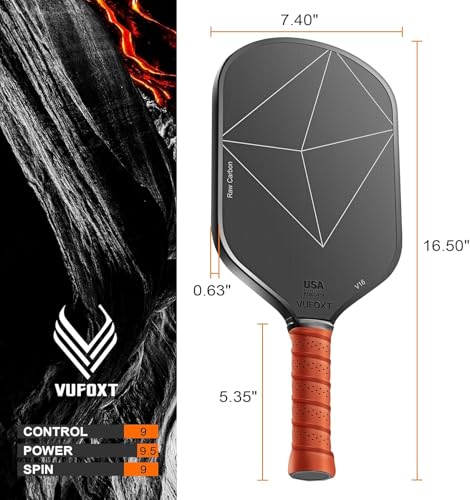 VUFOXT Pickleball Paddles, USAPA Approved T700 Raw Carbon Fiber Surface (CFS) High Spin 16MM PP Honeycomb Core