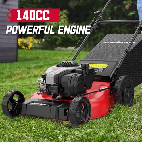 PowerSmart 21" Gas Lawn Mower with 140cc B&S E550 Engine, 3-in-1 with Bagging, High Wheels, Lightweight and Easy Assembly, Cordless Push Lawn Mowers for Garden Yard