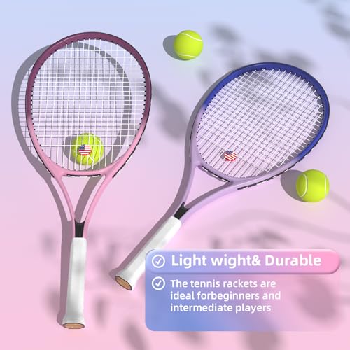 Tennis Rackets for Adults 27 Inch Tennis Racquets Set Included Tennis Racket Tennis Balls Overgrips Vibration Dampers Tennis Bag