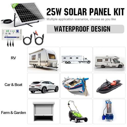 ECO-WORTHY 25 Watts 12V Off Grid Solar Battery Charger Kit: Waterproof Solar Panel + Adjustable Mount Bracket + SAE Connection Cable +10A Charge Controller for Car RV Marine Boat 12V Battery