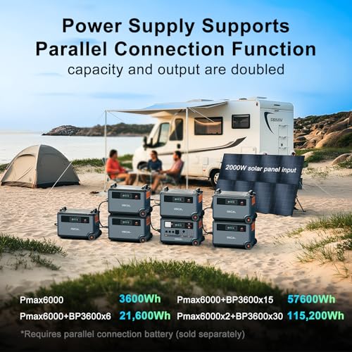 OSCAL PowerMax 6000 Solar Generator with 3×400W Solar Panel, 120V/240V Split Phase Voltage 6000W AC Outlets (9000W Peak), 2200W AC Charging/2400W Solar Charging, Emergency for Home, Battery Backup