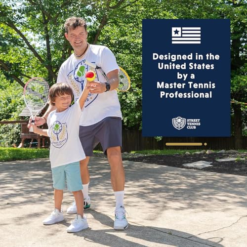 Kids Tennis Racket with Training Videos – 19 Inch Aluminum Youth Tennis Racket with Neoprene Handle for Children Age 5-12 – Learn Faster and Play Better by Street Tennis Club, Pink/White