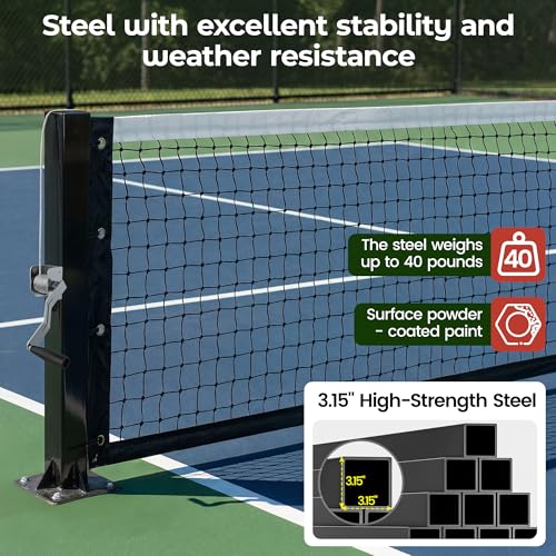 PADDYN Permanent Pickleball net System with Hand-Crank Tension,Heavy Duty Steel Frame Pickleball net for Driveway,PRO Pickleball Net,Tournament-Spec 22ft x 36in Backyard,Club,School
