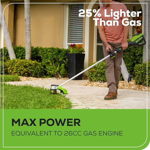 Greenworks 60V 16" Brushless Cordless String Trimmer - 65min Runtime for 2-Mile Fence Lines & Large Properties, 2X Quieter Than Gas, 2.5Ah Battery/Charger Included