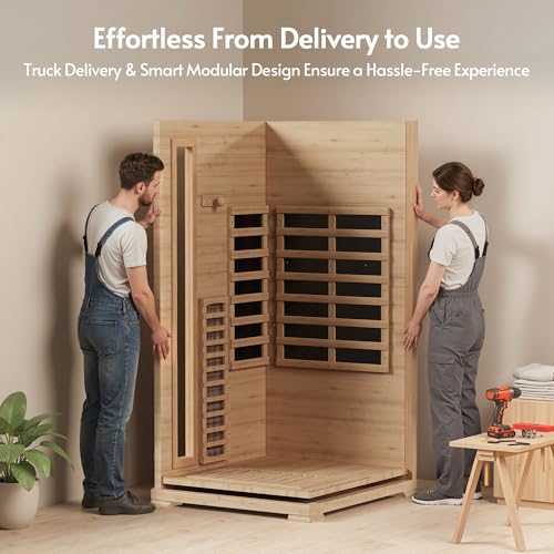 Rotihom Infrared Sauna at Home 1-2 Person with 7 Color Full Spectrum, Low EMF 1745W Fast Heating Canadian Hemlock Wood Sauna, Indoor Dry Sauna with Music Speakers for Home, Gym (3Lx3.3Wx6.3H Ft)