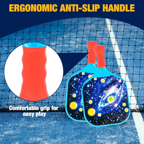 Qrooper Kids Pickleball Paddles Set of 2 Lightweight Design Small Grip for Easy Control Outdoor Indoor Games for Kids Ages 4-12 Beach Yard Lawn Camping Toys for Boys Girls Beginner Basket Stuffers