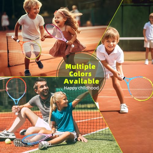 vgainwells 17"-23" Kids Tennis Racket for Aged 2-9, Lightweight and Durable,Including 1 Replacement Grip Tapes and 1 Toddler Tennis Racket（Yellow+Blue）