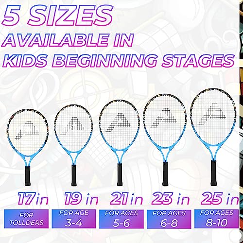 AMA SPORT Kids Tennis Racket for Junior Toddlers Starter Kit 17-25" for Girl Pink and Boy Blue with 420D Nylon Shoulder Strap Bag, Graffiti Blue 17"