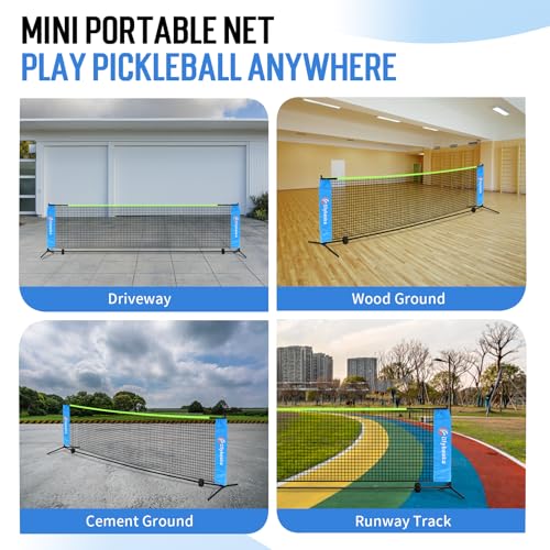5ft / 10ft / 12.5 ft Mini Pickleball Net for Driveway Backyard with 3 Pickleballs, Carry Bag, Chalks, Portable Half Court Small Pickleball Net for Adults Kids Beginners Pros (Blue, 12.5ft)