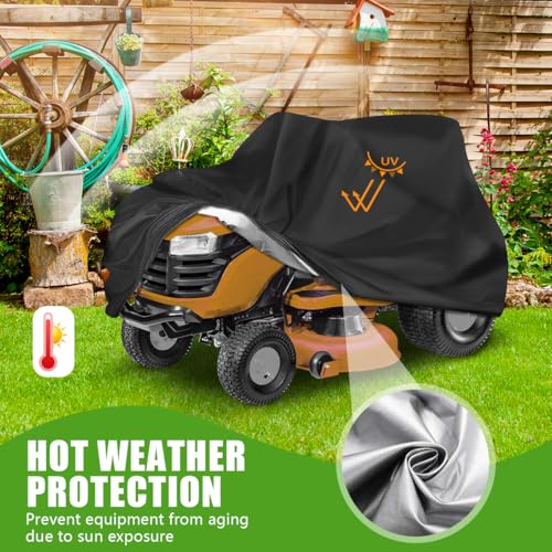 KISEER Outdoors Lawn Mower Cover Waterproof Heavy Duty 210D Polyester Oxford UV Protection Lawn Tractor Cover Fits Decks Up to 54" with Drawstring and Storage Bag