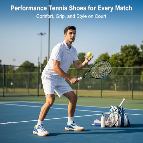 RBEUT Men's Pickleball Shoes - Tennis & Racquetball Anti-Slip Court Sneakers - Breathable Cushioned Blue