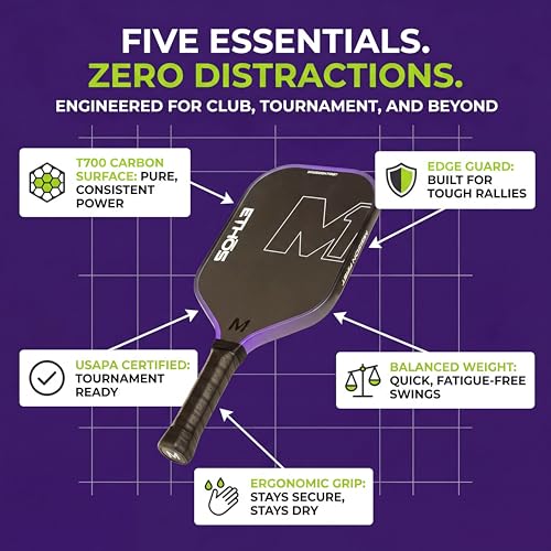 M1 Ethos Pickleball Paddles: USAP and PBCor.43 Approved, 16 MM, Elongated, Thermoformed, T700 Raw Carbon Fiber, Strong Power, Control, and Spin, Superior Paddle Ideal for Beginners to Advanced Players