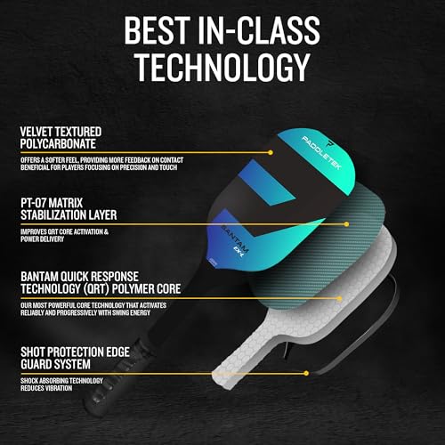 Paddletek Bantam EX-L Pickleball Paddle | Professional Pickleball Paddles with Honeycomb Core, Polycarbonate Surface, Bantom PolyCore & High Tack Performance Grip | USAPA Approved - Riptide (Blue)