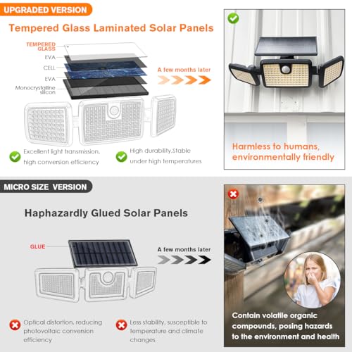 MIHANI Solar Lights Outdoor, Quick Charge Solar Motion Deck Lights Outdoor for Deck with High Brightness, Larger Built-in Tempered Glass Panel, Sensitive PIR Motion Inductor (Remote,2 Pack)