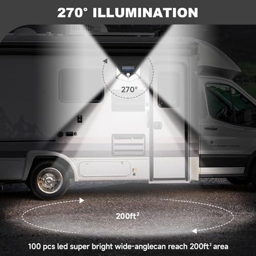 EJYTRVT Magnetic Solar RV Light with Motion Sensor – Bright 100 LED RV Exterior Light, Waterproof RV Porch Lights for Camper, Trailer, Motorhome Outdoor– Easy Install with 2 Strong Magnets (2 Pack)