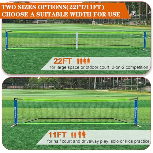 Portable Pickleball Net, Regulation Size 22FT and 11FT Half Court 2-in-1 Pickle Ball Net with 2 Pickleballs and Carry Bag for Driveway, Backyard, Street, Weather Resistance Steady Steel Frame