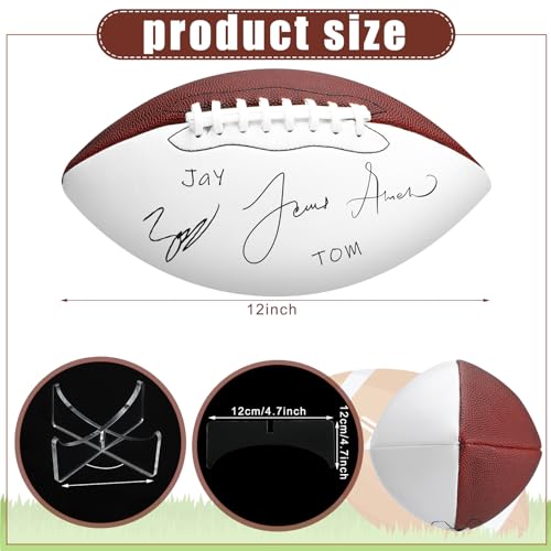 Liliful 2 Pcs Autograph Football Basketball Blank Official Size with 2 Stand 2 Signature Pen 1 Pump for Fantasy Trophy Anniversary Birthday Graduation(Size 9,2 Sides White Football)