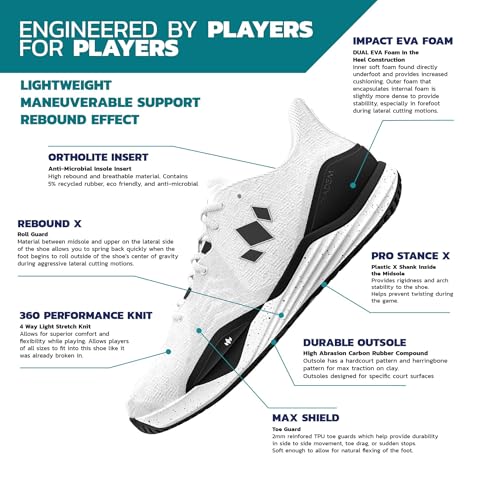Diadem Court Burst | Men's Pickleball & Tennis Shoes for Stability, Speed, Performance & Comfort, Black and Gum, US Size M11.5 / W13