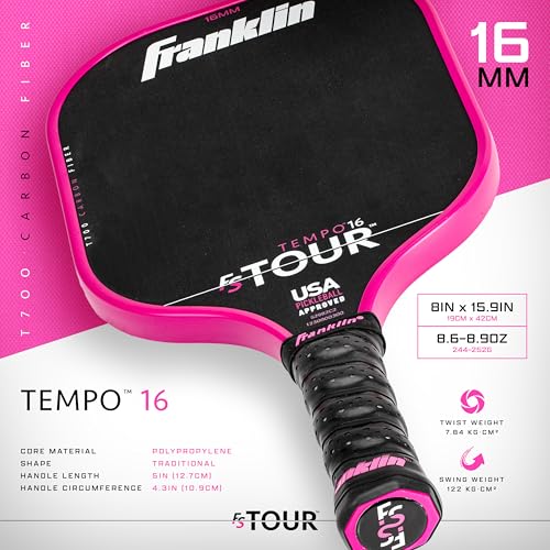 Franklin Sports Pro Pickleball Paddle Set - FS Tour Series Carbon Fiber Pickleball Paddle, Paddle Cover + Paddle Eraser - Official USA Pickleball (USAPA) Approved Paddle Set - Tempo 16mm Core - Pink