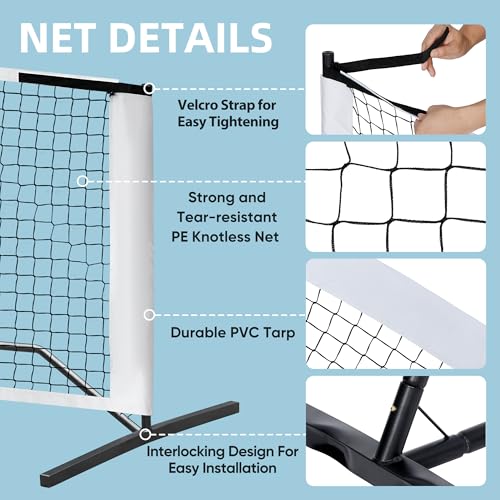 JupiterForce 22FT Pickleball Net Set, Portable Pickle Ball Net with Stable Metal Frame, Regulation Size Net and Carrying Bag for Backyard, Driveway, Indoor Outdoor Practice and Play