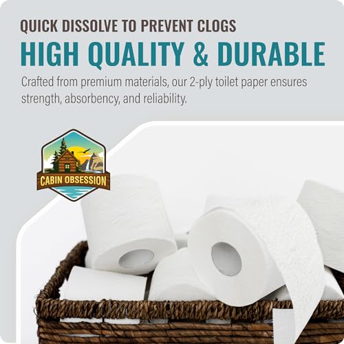 RV Toilet Paper - 12 Pack Septic Safe Toilet Paper 2-Ply Quick Dissolving Camper Toilet Paper Septic Safe to Prevent Clogs - Perfect for Automotive RVs, Septic Tank Systems, Boats, and Camping