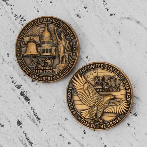 USA 250th Anniversary Challenge Coin – Gold Color Bald Eagle & Liberty Design, 1776–2026 250 Years of Freedom Collectible Coin, Heavyweight Zinc Alloy with Clear Acrylic Case, 1 Pack