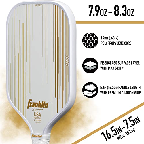 Franklin Sports Pro Pickleball Paddles - Signature Series Pro Paddle with MaxGrit Surface - USA Pickleball (USAPA) Tournament Approved - 16mm Polypropylene Core - Gold