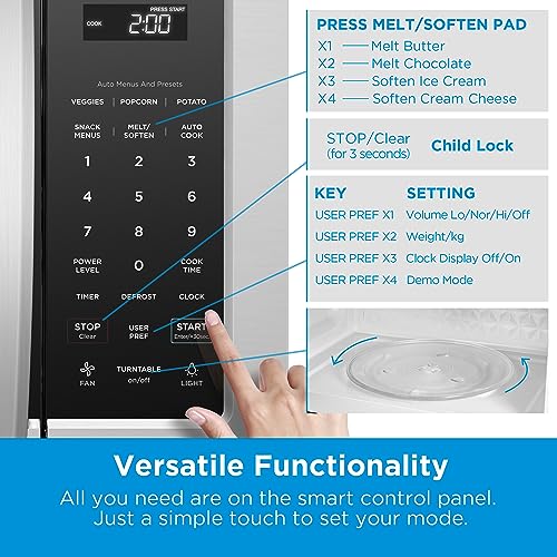 Midea MOR17BSA-SS 1.7 Cu.ft. Over The Range Microwave Oven with Smart Touch Panel, Auto Cooking Menu, 1000 W, 300 CFM Ventilation, in Stainless Steel