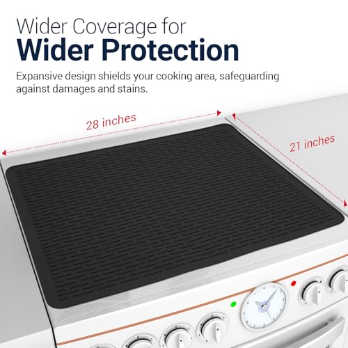 Thick Stove Top Cover for Electric Stove (28 x 20 Inch) Silicone Flat Range Mat for Glass Cooktop, Heat-Resistant Induction Protector Covers for Stovetop, Silicon Oven Topcover Protectors - Black