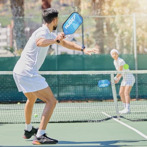 HUDEF Pickleball Paddle USAPA Approved, Lightweight Carbon Fiber Face and Polypropylene Honeycomb Core Pickleball Racket with Cover, Elongated Handle and Cushion Comfort Grip Pickle Ball Paddle Blue