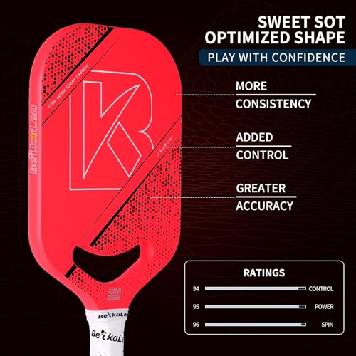 BKL BeikaLen USAPA Carbon Fiber Pickleball Paddle | T700 Carbon Friction Surface Pickleball Paddle | 20mm Honeycomb Core | The Pickle Ball Paddle Designed for Unmatched Control and Added Power RedN