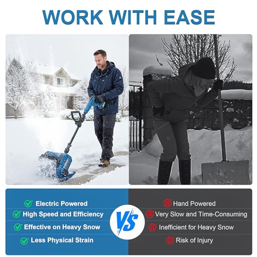 Electric Snow Shovel, 12" Snow Blower Cordless 21V 3000mAh Batteries, 19.7FT Throw Distance, Lightweight 14lb, Battery Snow Blower for Driveway Steps Patio Sidewalk, Snow Machines for Outdoors