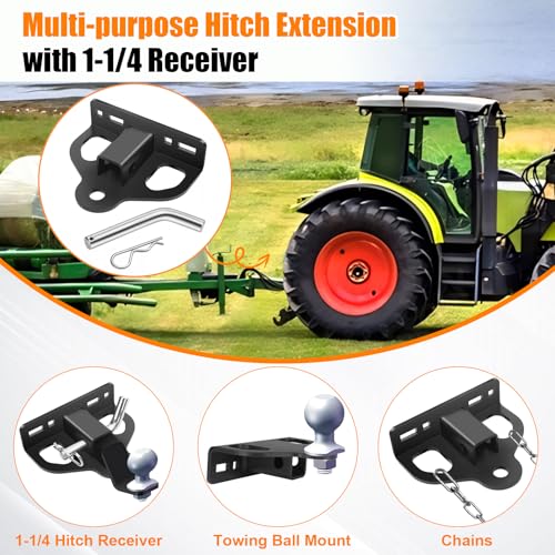 Zero Turn Lawn Mower Hitch with 1-1/4" Receiver, 6mm Thick Heavy Duty Bolt On Trailer Hitch Receivers with Chain Slot, 1/2 inch Magnetic Trailer Hitch Pin & 5/8" Hitch Pin & Clips