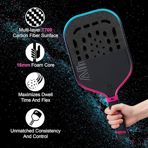 ALLWAKE Pickleball Paddles - Carbon Fiber Paddle with Advanced Foam Core Pickleball Rackets - Lightweight Precision & Enhanced Shock Absorption for High Spin & Powerful Shots