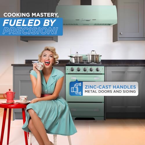 Unique Appliances Classic Retro Gas Range, Freestanding Gas Range with 4 Burners, Convection Oven, and Oven Light, 24", Summer Mint Green