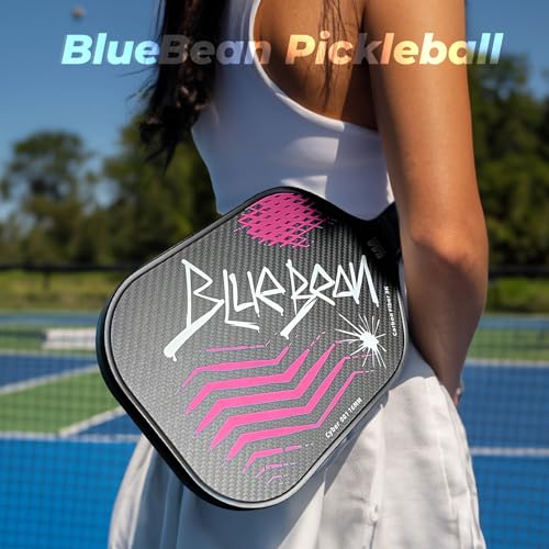 Pickleball Paddles,USAPA,Carbon Fiber Pickleball Paddle with 16MM Polymer Honeycomb Core Provides Lighter Weight&Higher Grit&Spin,Engineered for Professional Players,BlueBean (Neon Pink)