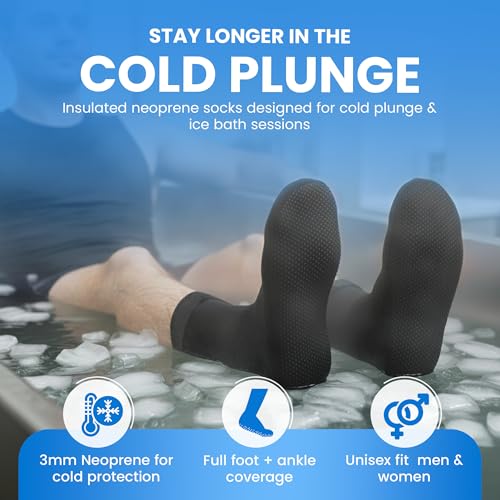 Cold Plunge Socks for Ice Bath Recovery – 3mm Neoprene Thermal Booties, Non-Slip Water Socks for Ice Bath, Cold Therapy, Sauna, Surf & Swim – Keep Feet Warm, Reduce Pain, Enhance Recovery (Large)