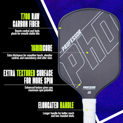Professor PhD T700 Raw Carbon Fiber Premium Pickleball Paddle Racket - Precision Honeycomb Core - Enhanced Power & Control - USAPA Pickleball Approved