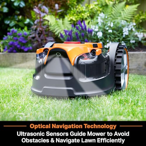 LawnMaster OcuMow™ Perimeter Wire Free Robot Lawn Mower Cuts Small Lawns 1000-2000 Square Feet with Optical Navigation, Obstacle Avoidance, Low Noise and No Go Function