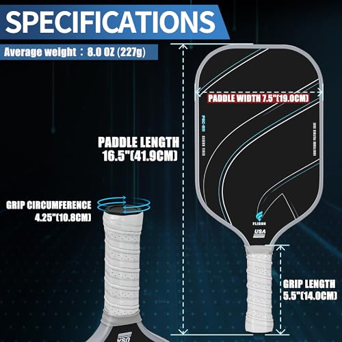 Fligon Pickleball Paddles Carbon Fiber T700 Surface USAPA Approved Pickleball Paddle Enhanced Grip & Spin Featuring 16MM Polypropylene Honeycomb Core Perfect for Beginner and Advanced Players（Grey）