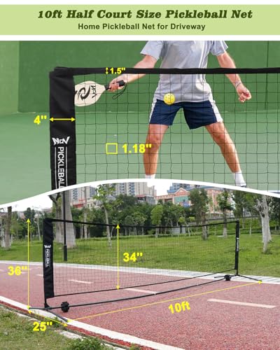 NQV Pickleball Set with Net - 10FT Half Court Size Net+2 Wood Paddles+4 Balls+1 Bag, Pickleball Kit Portable Outdoor Driveway Indoor for Adults Kids Family Beginners