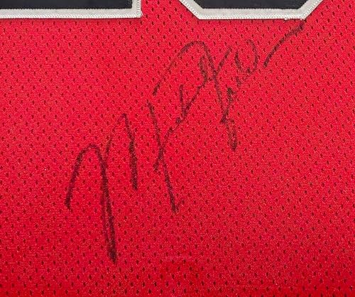 Michael Jordan Autographed Framed Red Authentic Basketball Jersey Vintage Signature PSA/DNA & Beckett BAS #AE07407