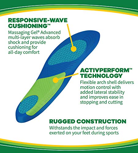 Dr. Scholl’s Sport Insoles (Pack of 2) // Superior Shock Absorption and Arch Support to Reduce Muscle Fatigue and Stress on Lower Body Joints (for Men's 8-14)