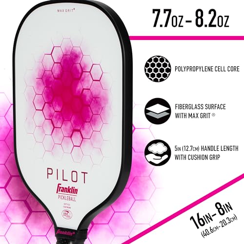 Franklin Sports Pickleball Paddle - Pilot Polypropylene Core Racket - Official USA Pickleball (USAPA) Approved Paddle - Lightweight Pro Racket - Pink - 10mm Thick Core