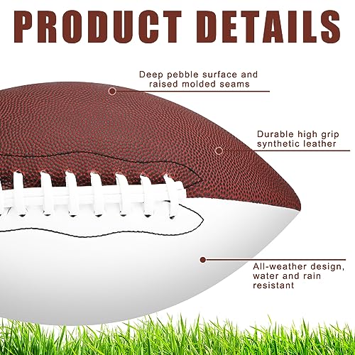 Liliful 2 Pcs Autograph Football Basketball Blank Official Size with 2 Stand 2 Signature Pen 1 Pump for Fantasy Trophy Anniversary Birthday Graduation(Size 9,2 Sides White Football)