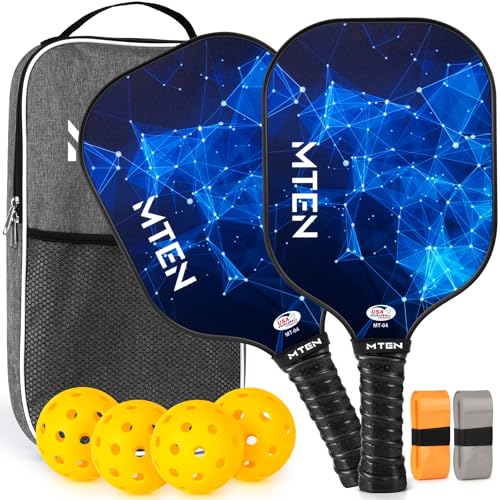 MTEN Pickleball Paddles Set of 2, USAPA Approved Fiberglass Surface Pickleball Set with 2 Pickleball Rackets, Pickle Ball Paddle Set for Beginners & Pros