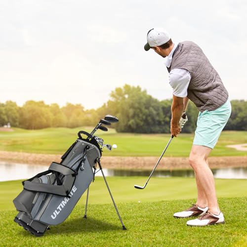 ULTIMATE Left Handed Golf Clubs for Men, 10pcs Men's Complete Golf Club Set Includes 460cc #1 Driver, #3 Fairway Wood, #4 Hybrid, #6/#7/#8/#9/#P Irons, Putter (Grey)