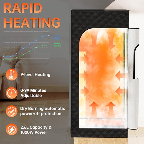 Portable Steam Sauna for Home,Sauna Box with 9-level Heating,0-99 minute timer,Personal Sauna Tent for Home with 2.6L 1000W Steam Steamer,Remote Control,Folding Chair.Relax and Healthy at Home Sauna