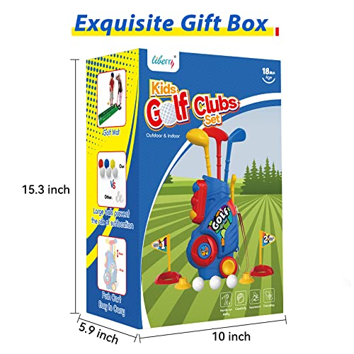 Liberry Toddler Golf Set with Putting Mat for 2 3 4 Years Old Boys Girls, Upgraded Kids Golf Cart with Unique Shoulder Strap Design, Indoor and Outdoor Golf Toys Gifts
