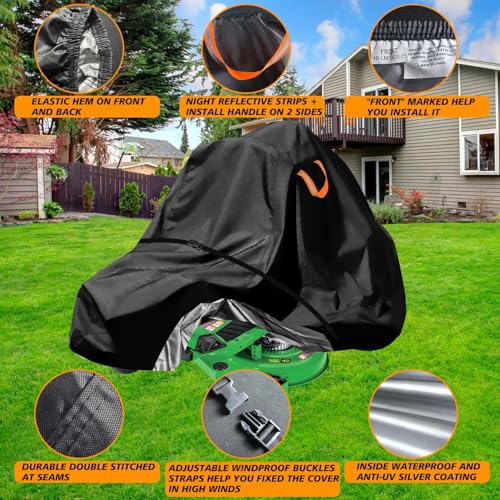 Zero-Turn Lawn Mower Covers,Waterproof Outdoor Riding Mower Cover,Fits up to 60" Decks Rider Lawnmower,Heavy Duty Anti-UV 600D Polyester Tractor Cover, Buckle Strap,79"Lx47"Wx55"H